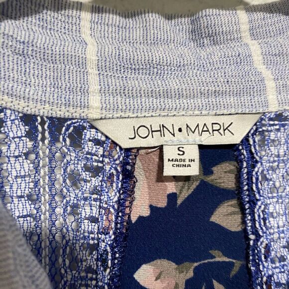 John Mark Blouse Blue Multi Media Boho Button Front Cotton Blend Size Small - Picture 3 of 7